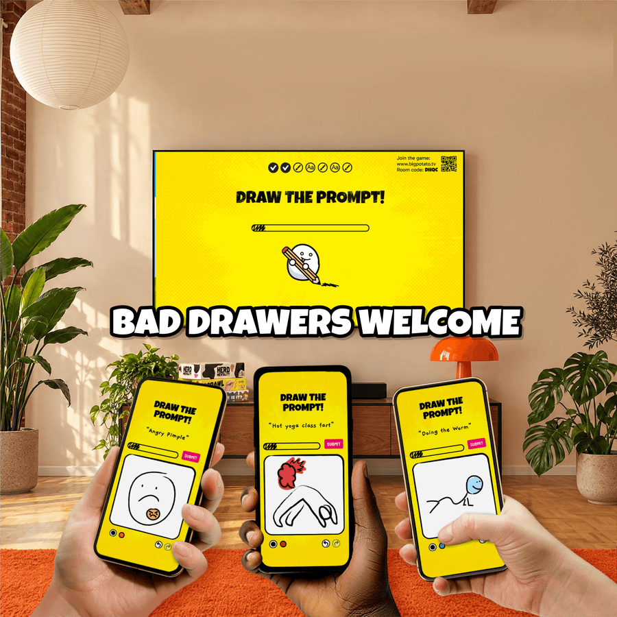 Three phones with drawings on them and "Bad Drawers Welcome" on it